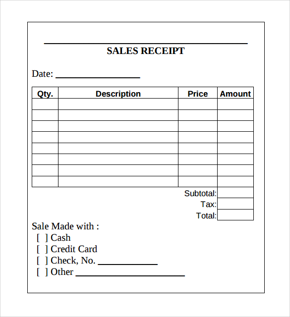 samples of sales receipts