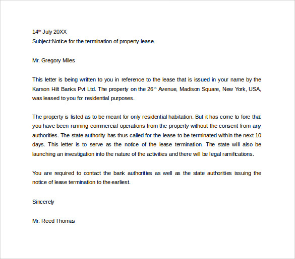 notice of lease termination letter