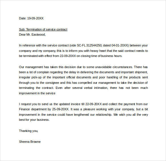 service contract termination letter