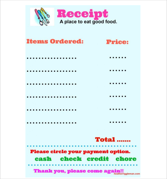 restaurant receipt template