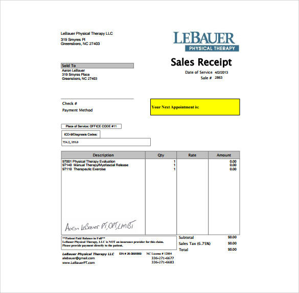 sample slaes receipt template free download