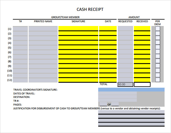 sample cash receipt template