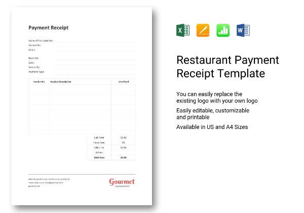 restaurant payment receipt template