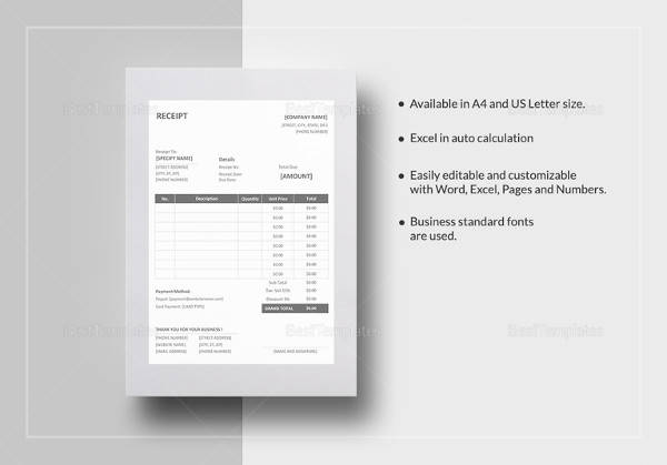 sample receipt template to edit