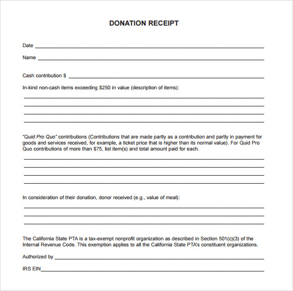 charitable donation receipt