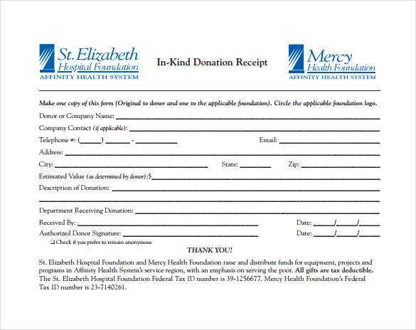 in kind donation receipt pdf template free download