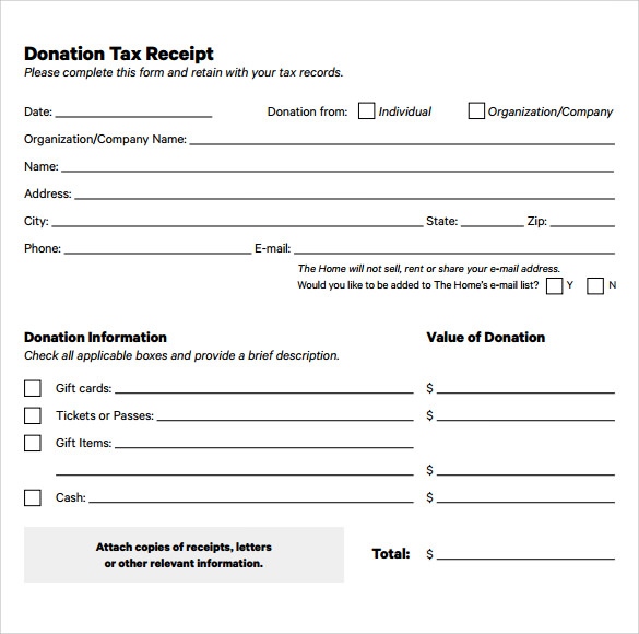 tax deductible donation receipt template