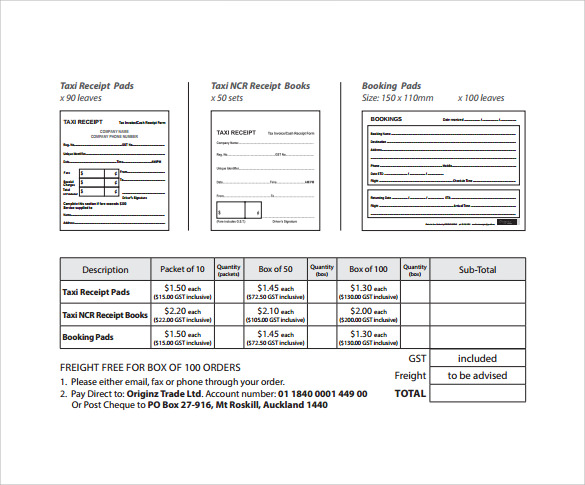 taxi bill format in excel free download