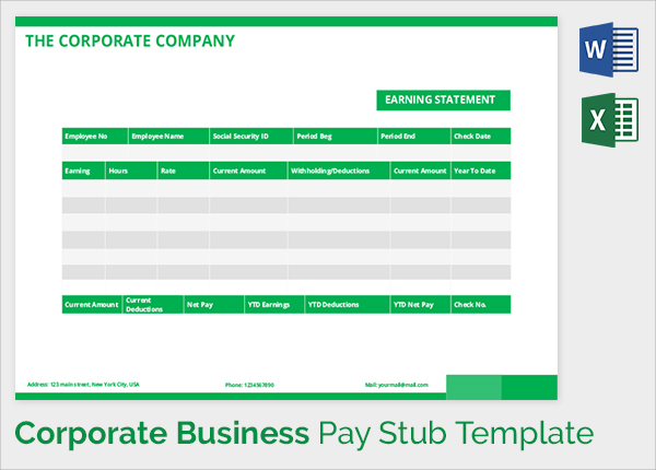 business corporate pay stub template