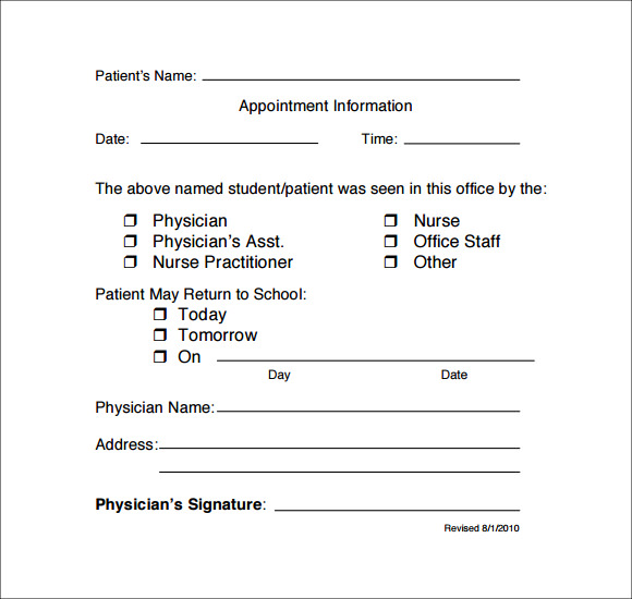 doctor note template for school