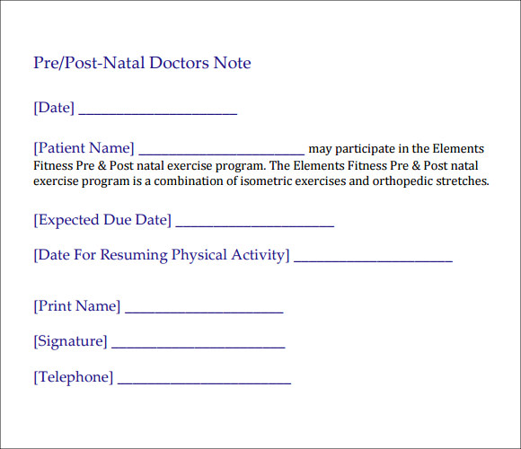post natal doctors note