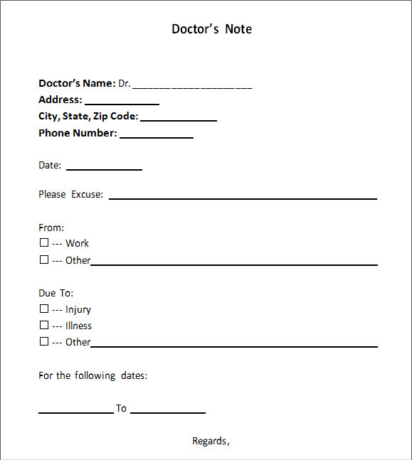 Free Printable Doctors Note For Work Pdf