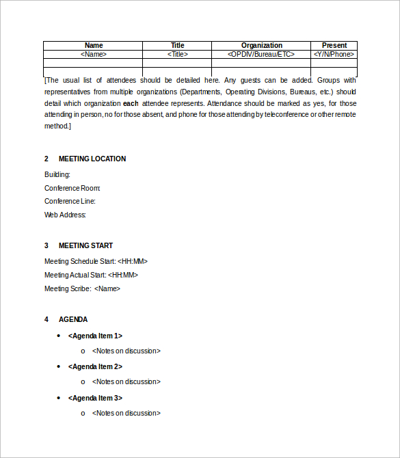 free meeting minutes word template free download