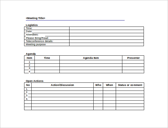 Meeting Minutes Template Word 2010 DocTemplates