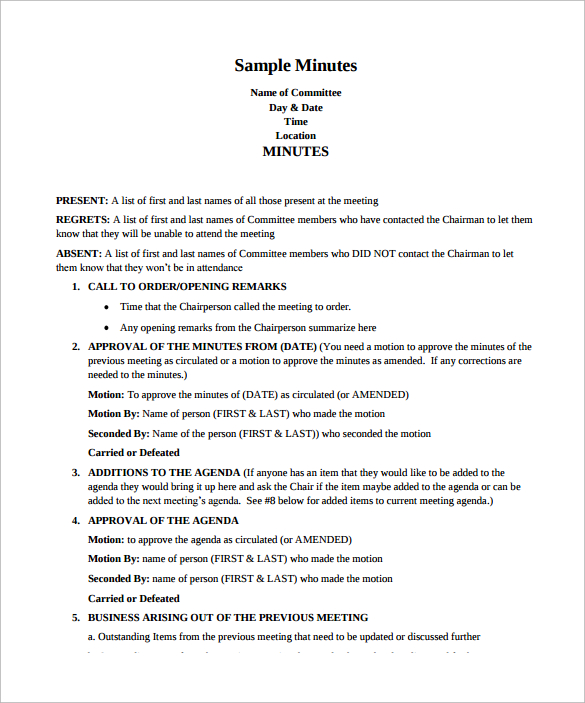 sample meeting minutes free pdf template download