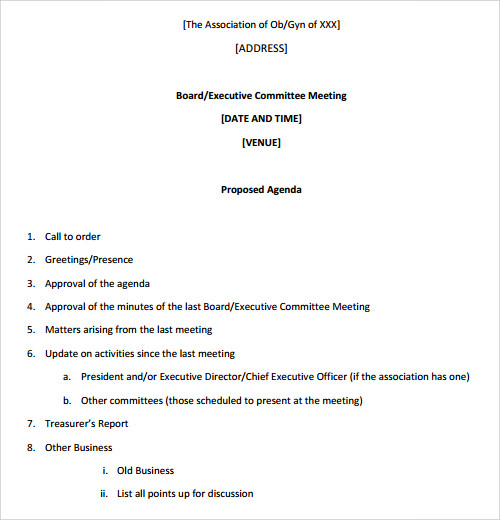 board meeting agenda template pdf