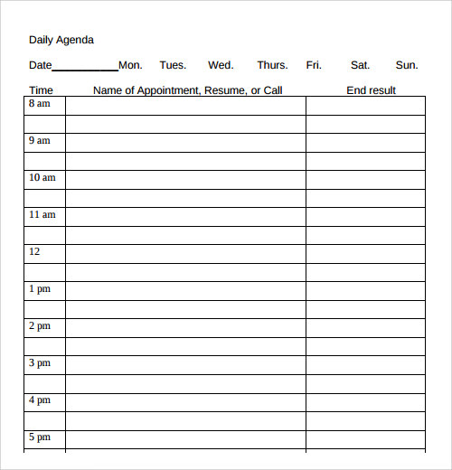 daily agenda template for students