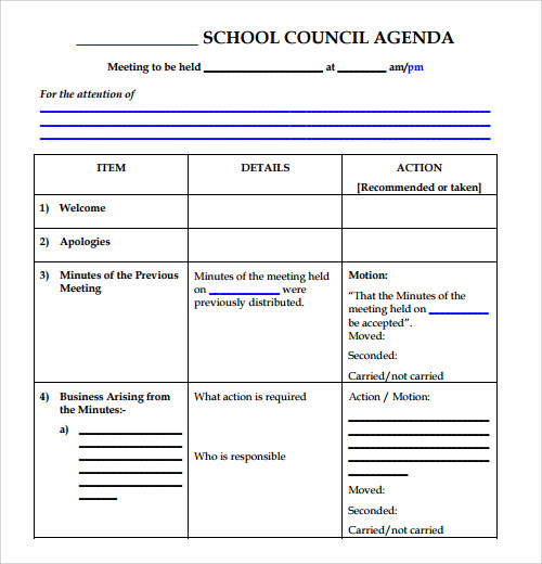 school agenda template pdf