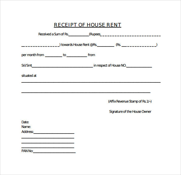 House Rent Receipt Template India PDF Template