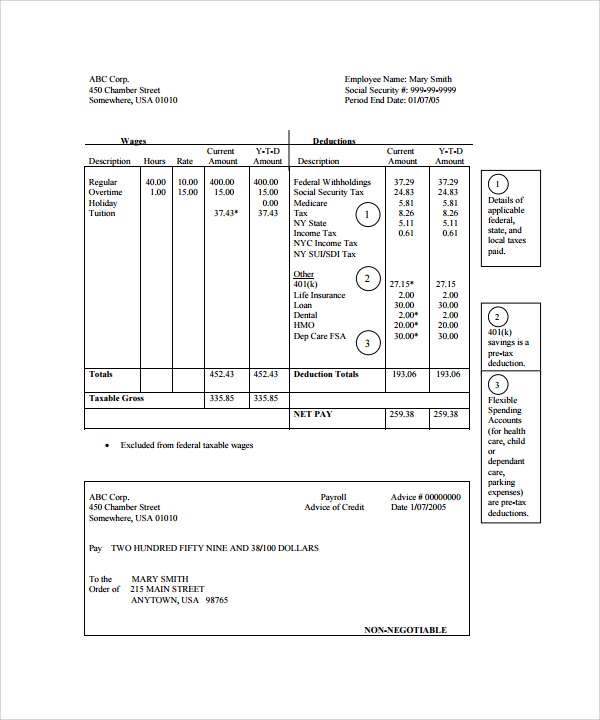 Free Pay Stub Template Word