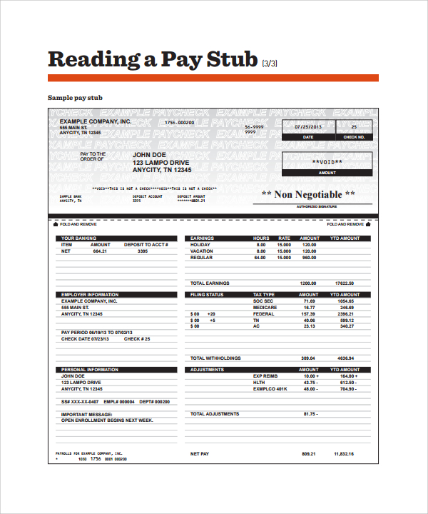 FREE 19 Sample Editable Pay Stub Templates In PDF MS Word Excel