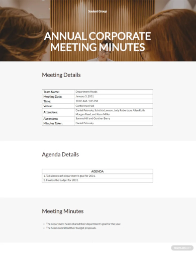 annual corporate meeting minutes template