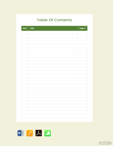 blank table of contents template