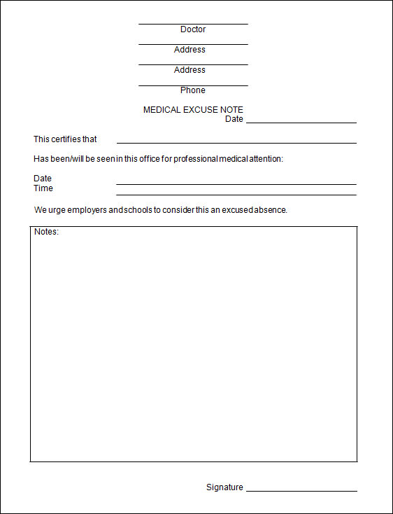 Doctor Excuse Note Template