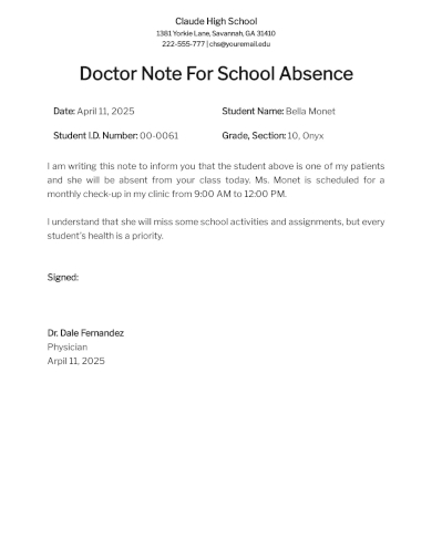 doctors note for school absence template