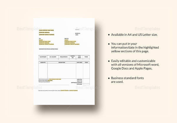 easy to edit purchase invoice template