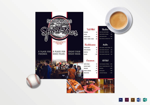 editable sports bar menu template