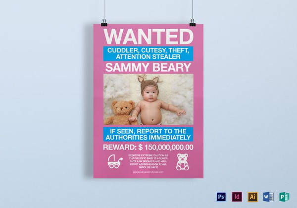 funny kids wanted poster template in word