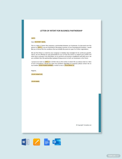 letter of intent for business partnership template
