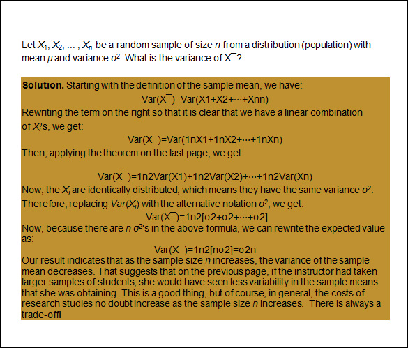 mean and variance of sample mean