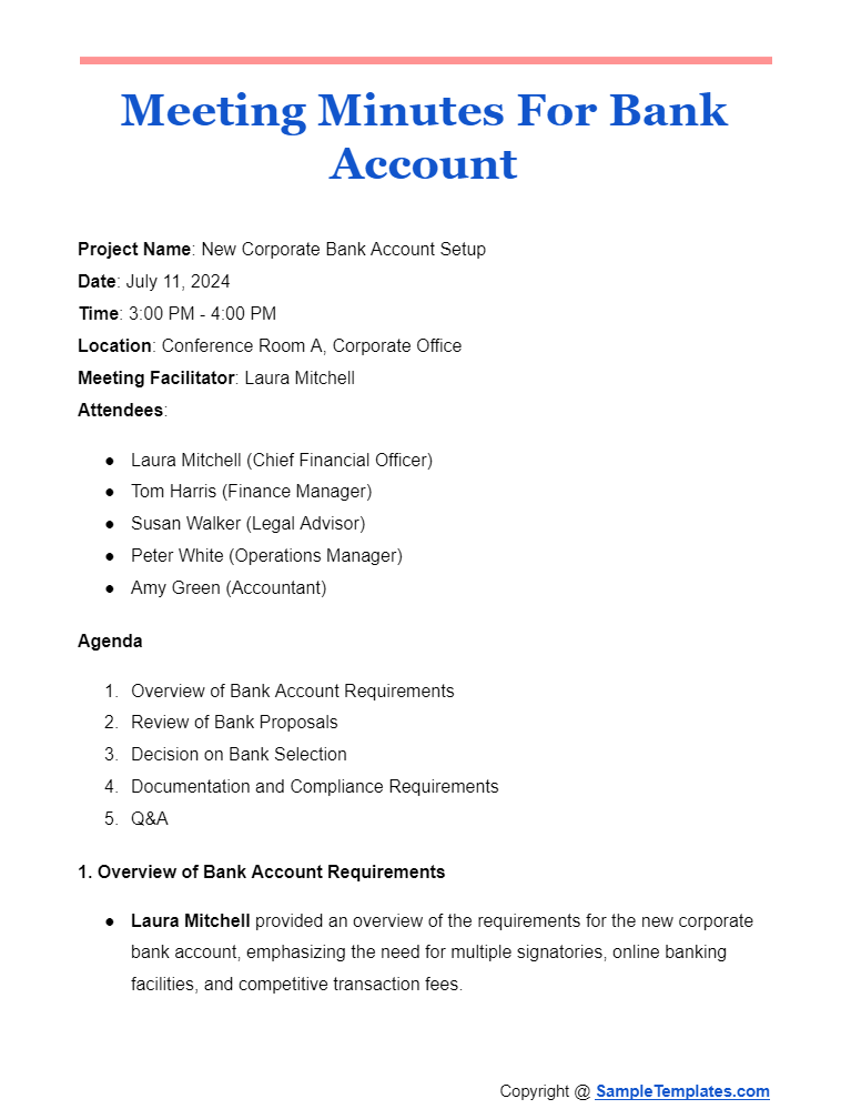 meeting minutes for bank account