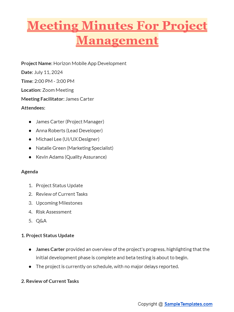 meeting minutes for project management