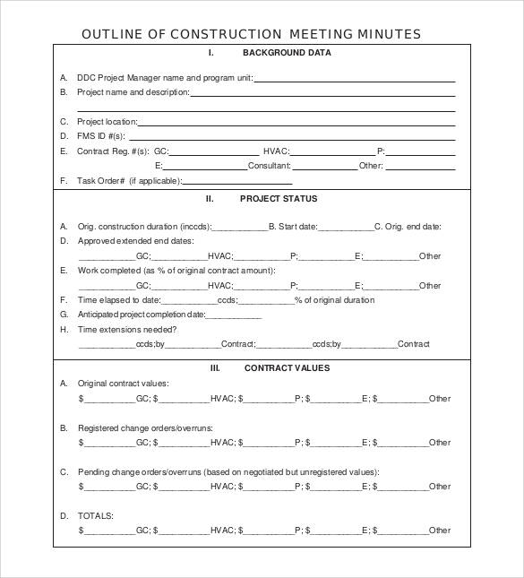 Construction Project Meeting Minutes Template from images.sampletemplates.com