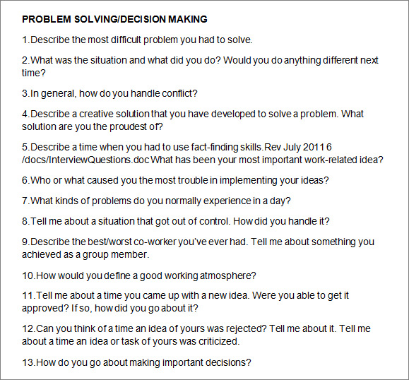 problem solving and decision making interview questions