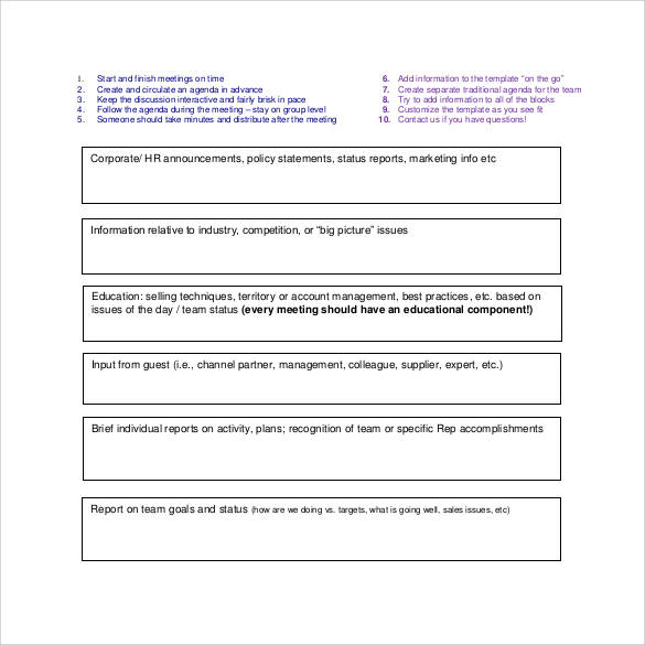 sales meeting minutes template