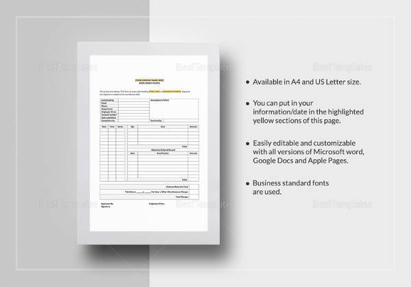 sample work order invoice template