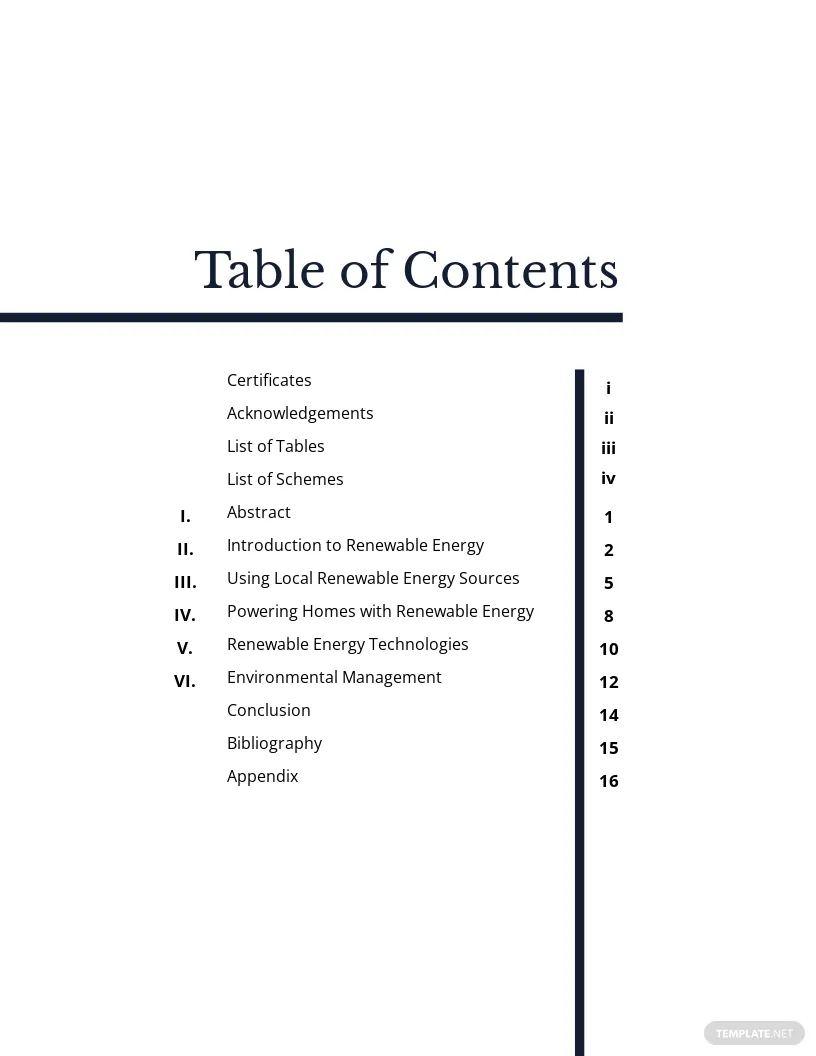 sample table of contents for assignment