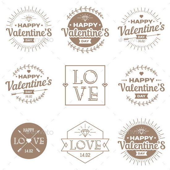 set of valentines day vintage labels