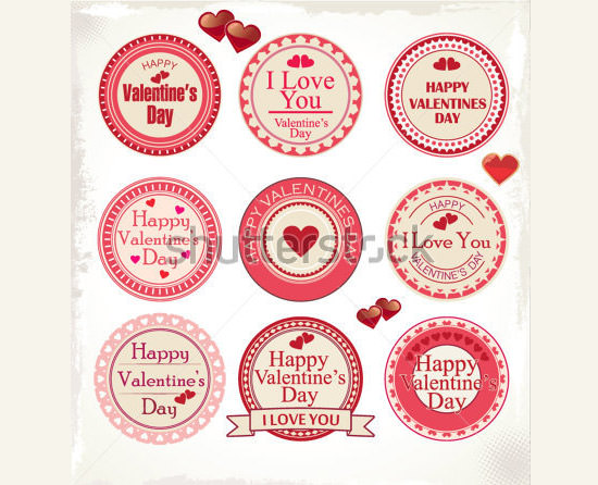 set of valentines day love labels