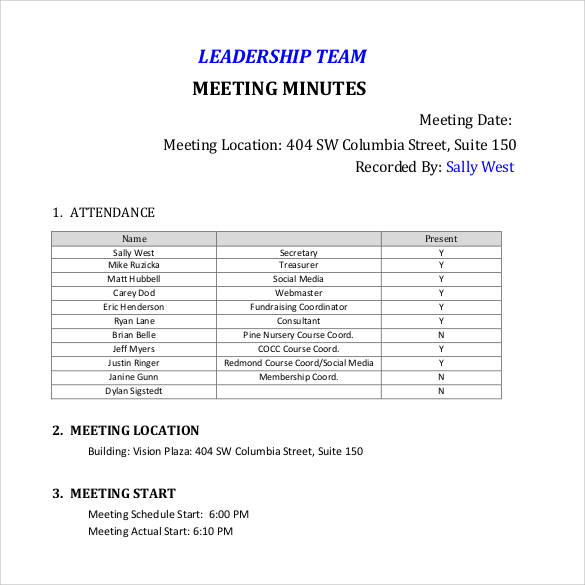 team meeting minutes template
