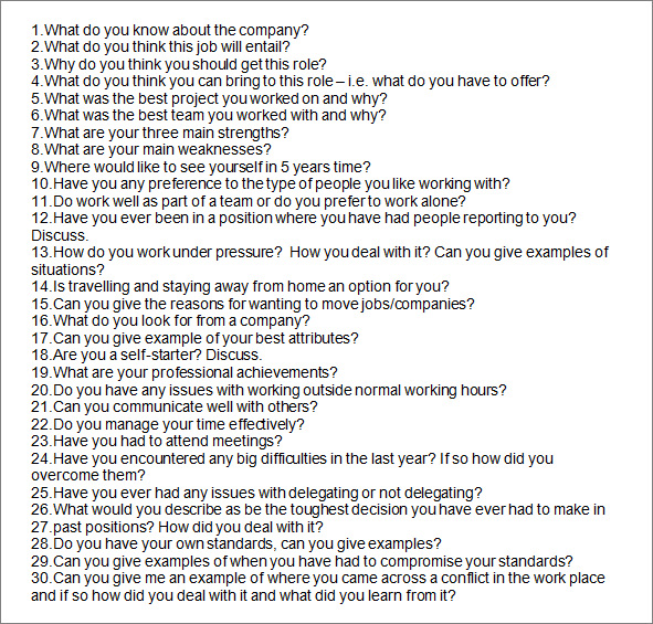 questions interview sample printable Sample Interview Questions