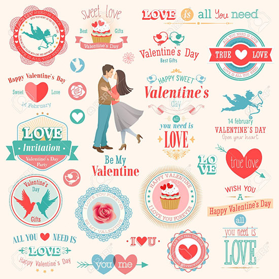 valentines day label set