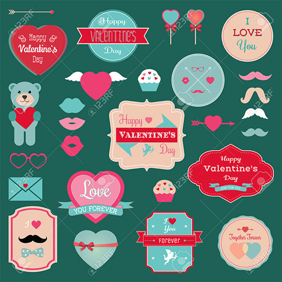 valentines day labeles set