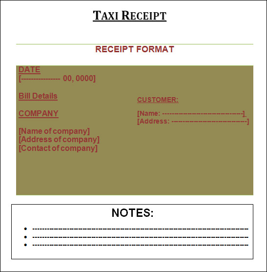 blank taxi receipt