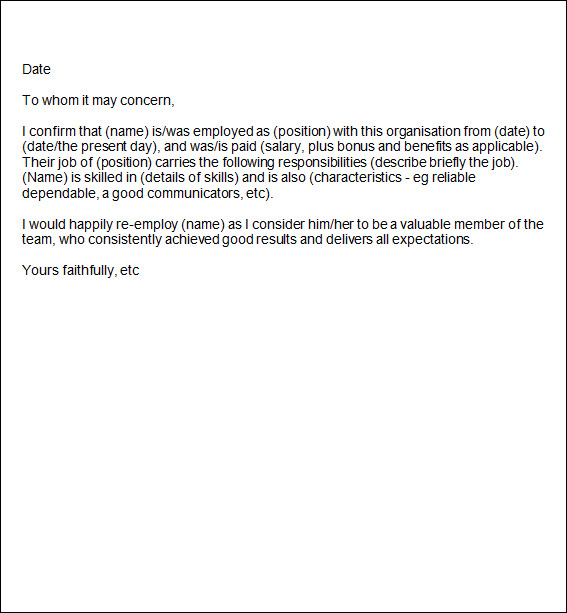 employment reference letter template sample