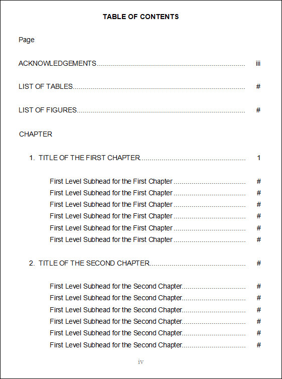 using table of contents in word